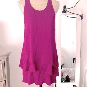 Alice + Olivia silk magenta tiered mini dress